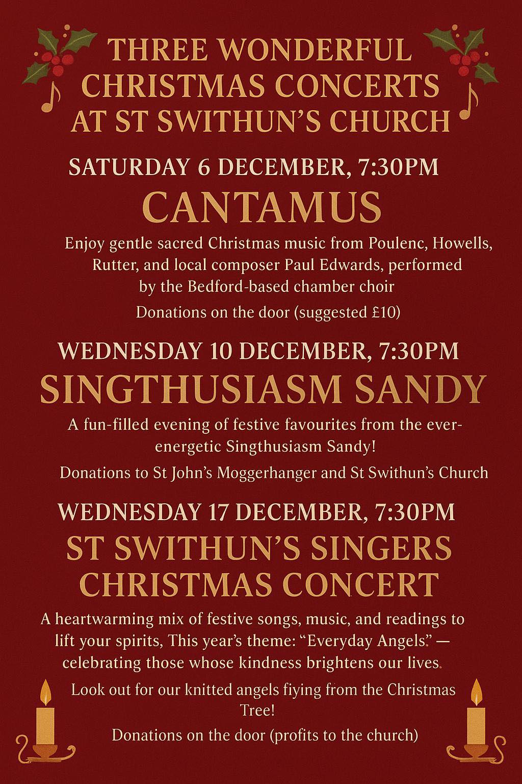 Christmas Concerts at St Swithun's Church in Sandy 2025