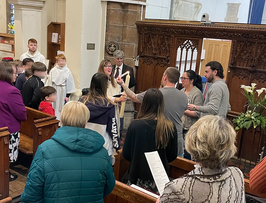 Welcoming our folk back from their Baptims,/Confirmations held at St Albans the day before.