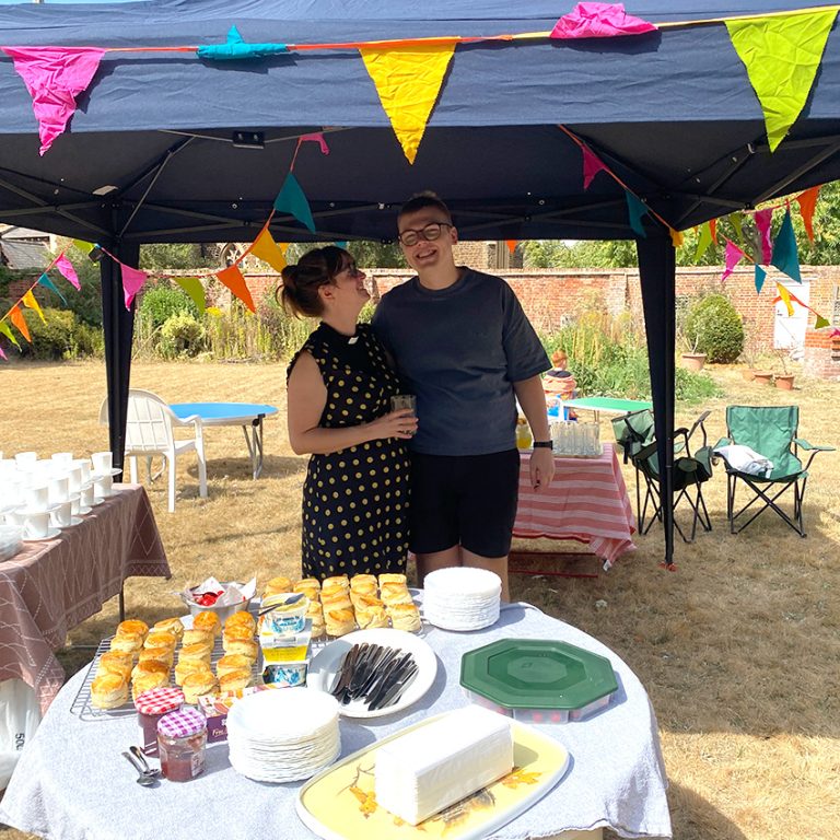 Rev. Jodie and husband James in the Rectory Gardens, St Swithun's.